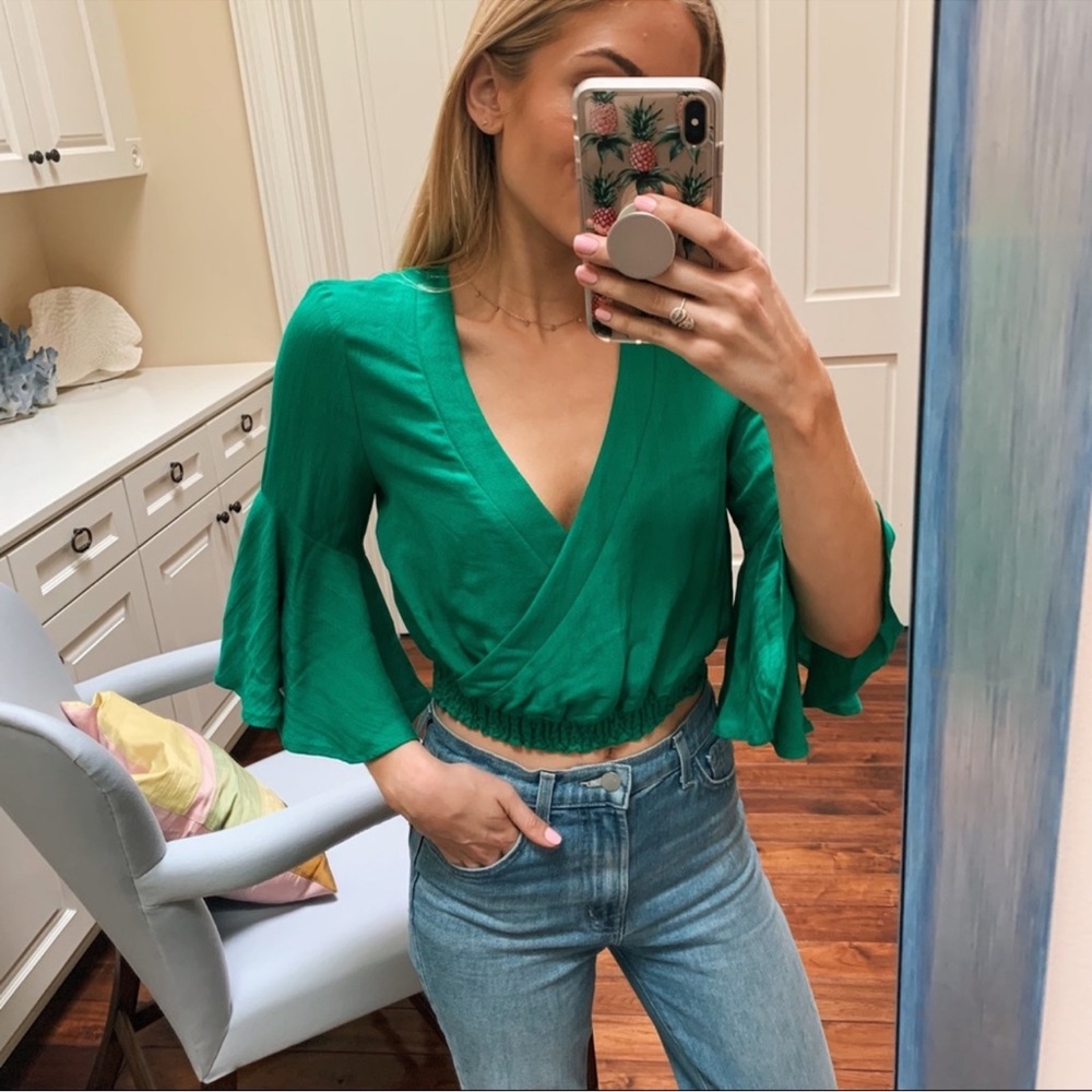 MINKPINK emerald green crop top